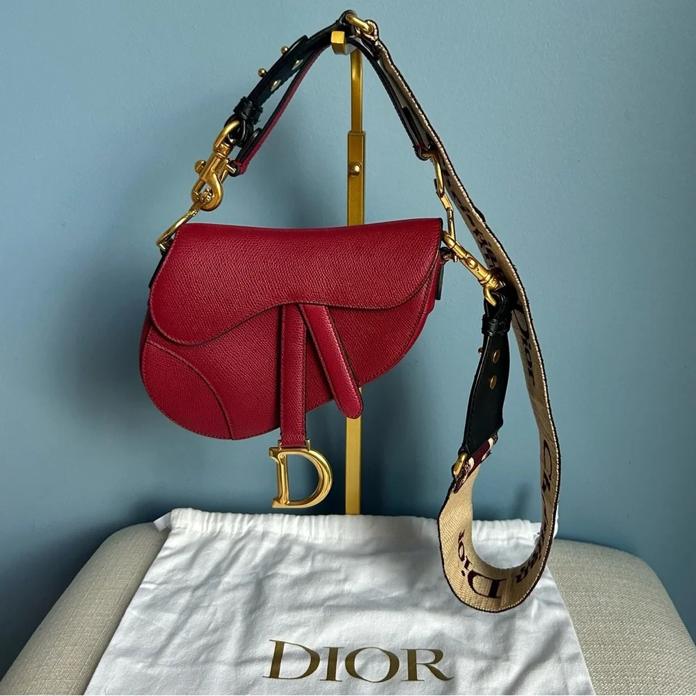 Dior Mini Red Saddle Bag - Picture 3 of 16